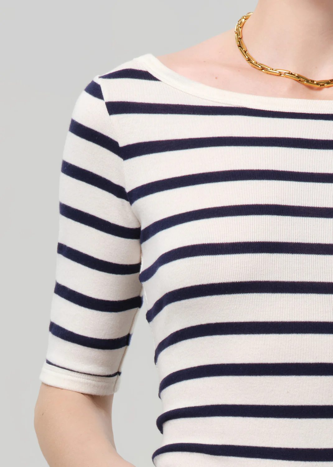 3/4 Sleeve Boat Neck Slim Tee in Azure Stripe - Image 4