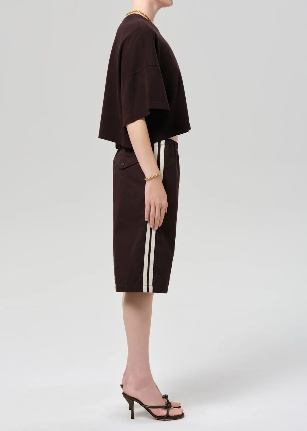 Anais Pull On Track Short in Chocolate - Image 4