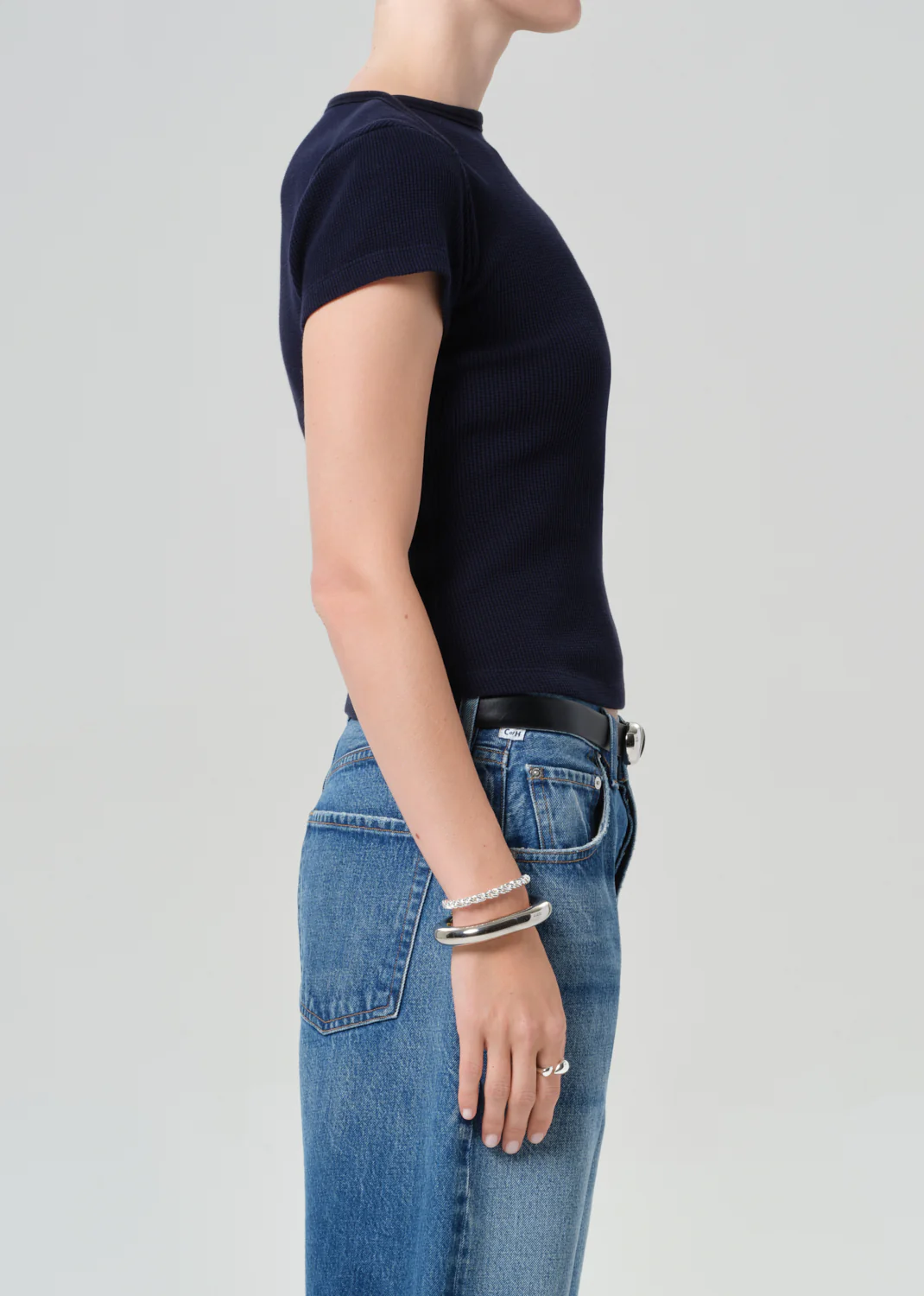 Baby Waffle Tee in Navy - Image 3