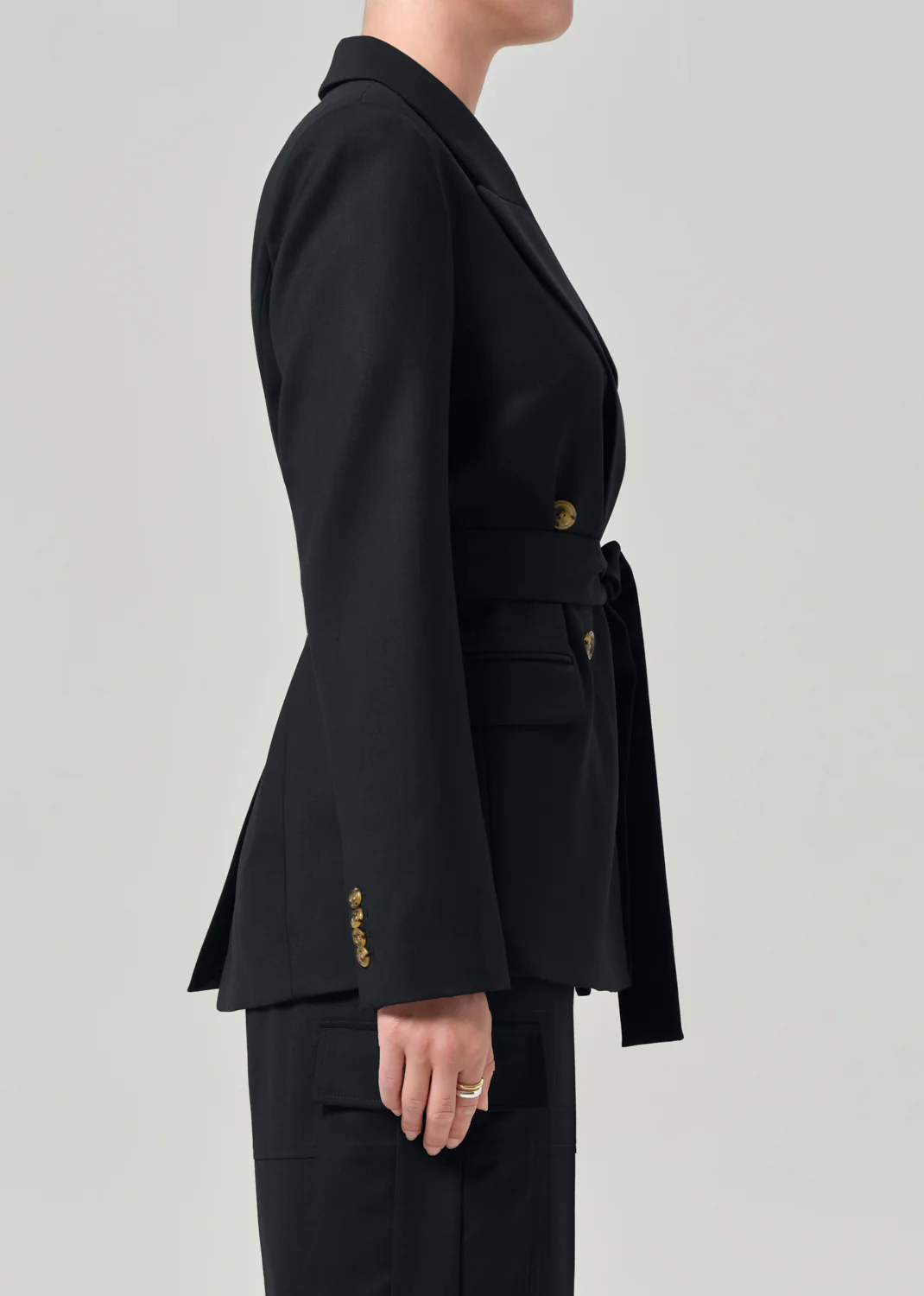 Belted Peak Label Blazer in Black - Image 3