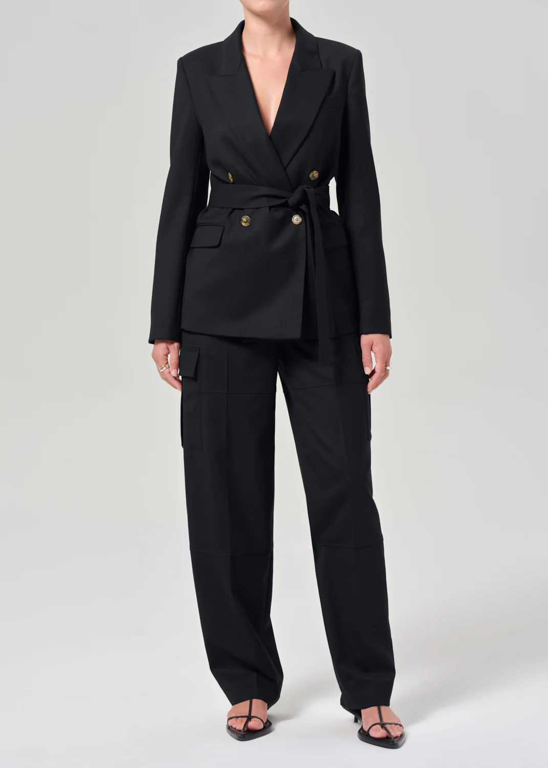 Belted Peak Label Blazer in Black - Image 5