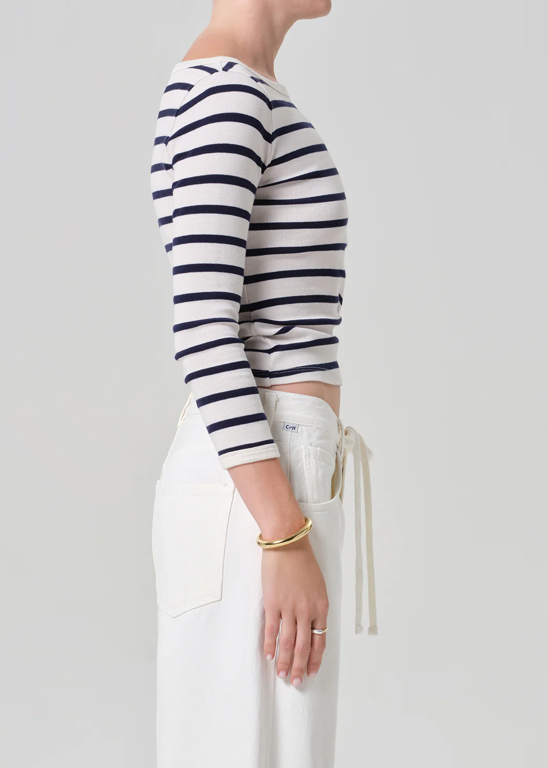 Boat Neck Slim Tee in Azure Stripe - Image 5