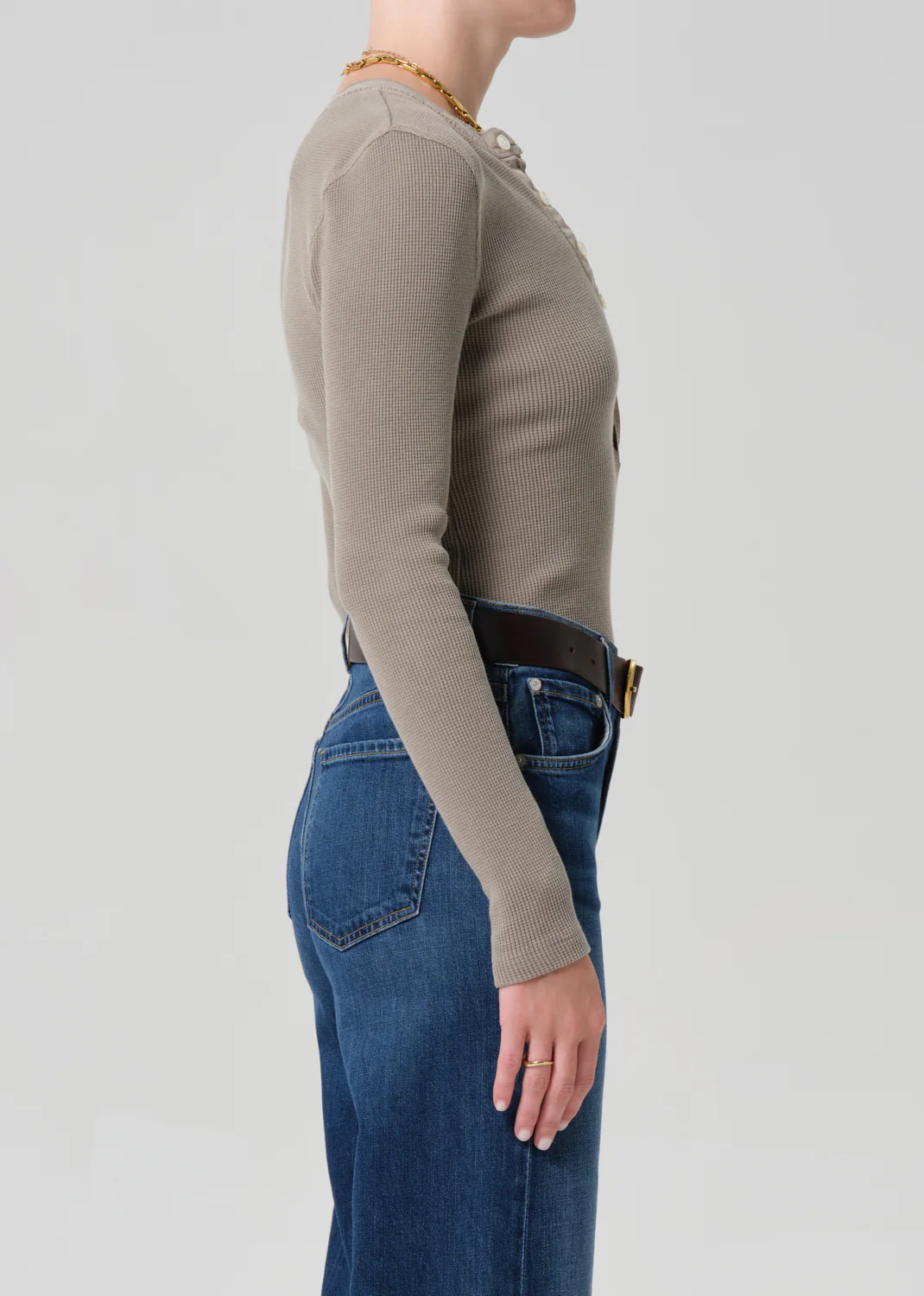 Drea Waffle Henley in Bezal - Image 3