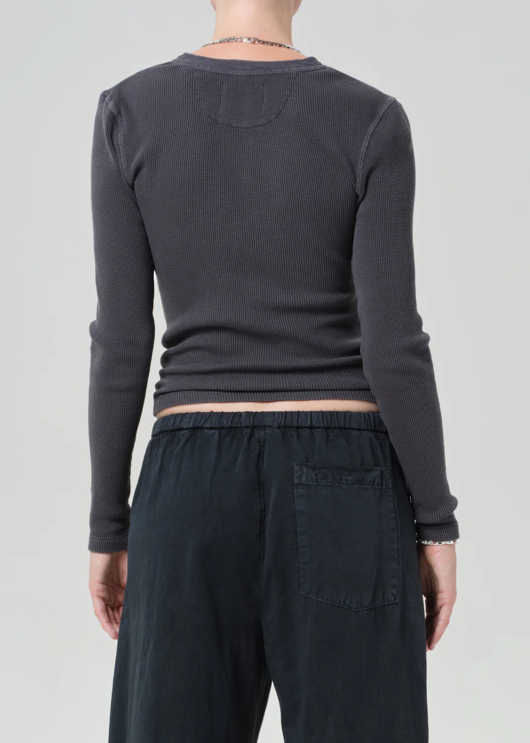 Drea Waffle Henley in Charcoal - Image 2