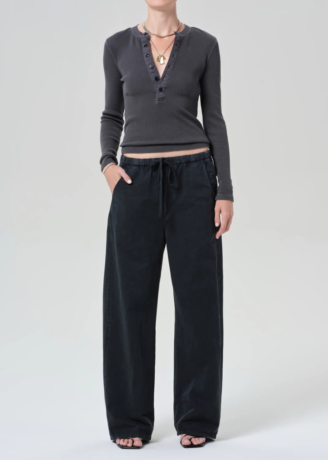 Drea Waffle Henley in Charcoal - Image 5