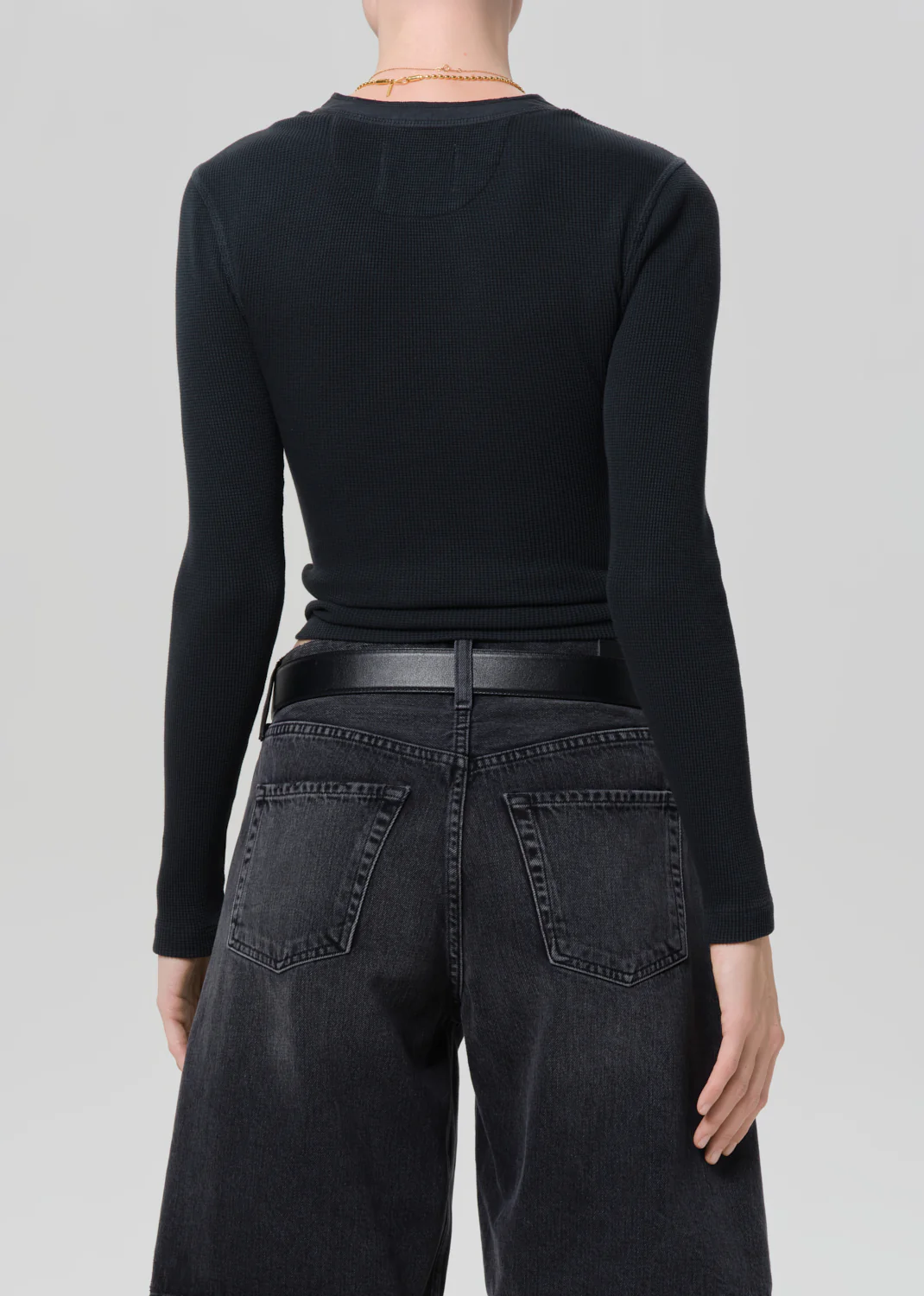 Drea Waffle Henley in Washed Black - Image 2