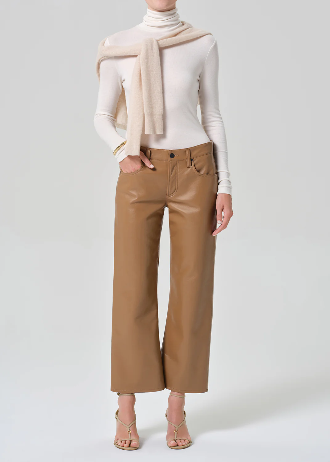 Faye Vintage Straight Recycled Leather in Pale Toffee