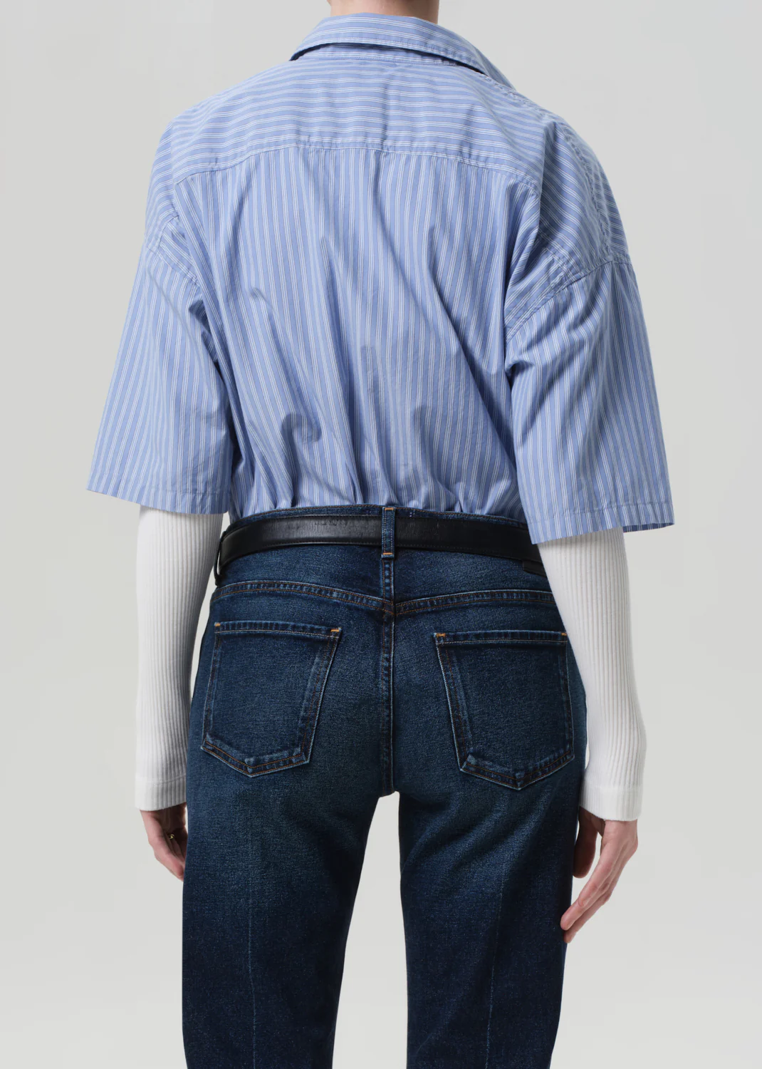 Frances Cropped Cape Button Up in Kindered Stripe - Image 2