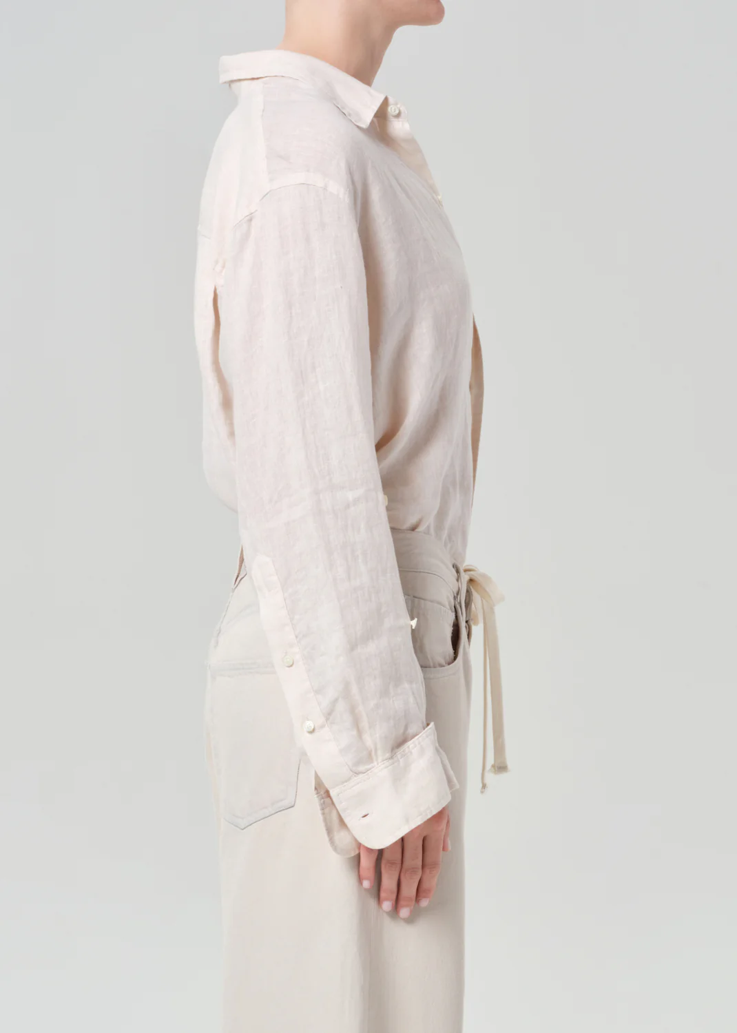 Kayla Shrunken Linen Shirt in Pale Stone - Image 3