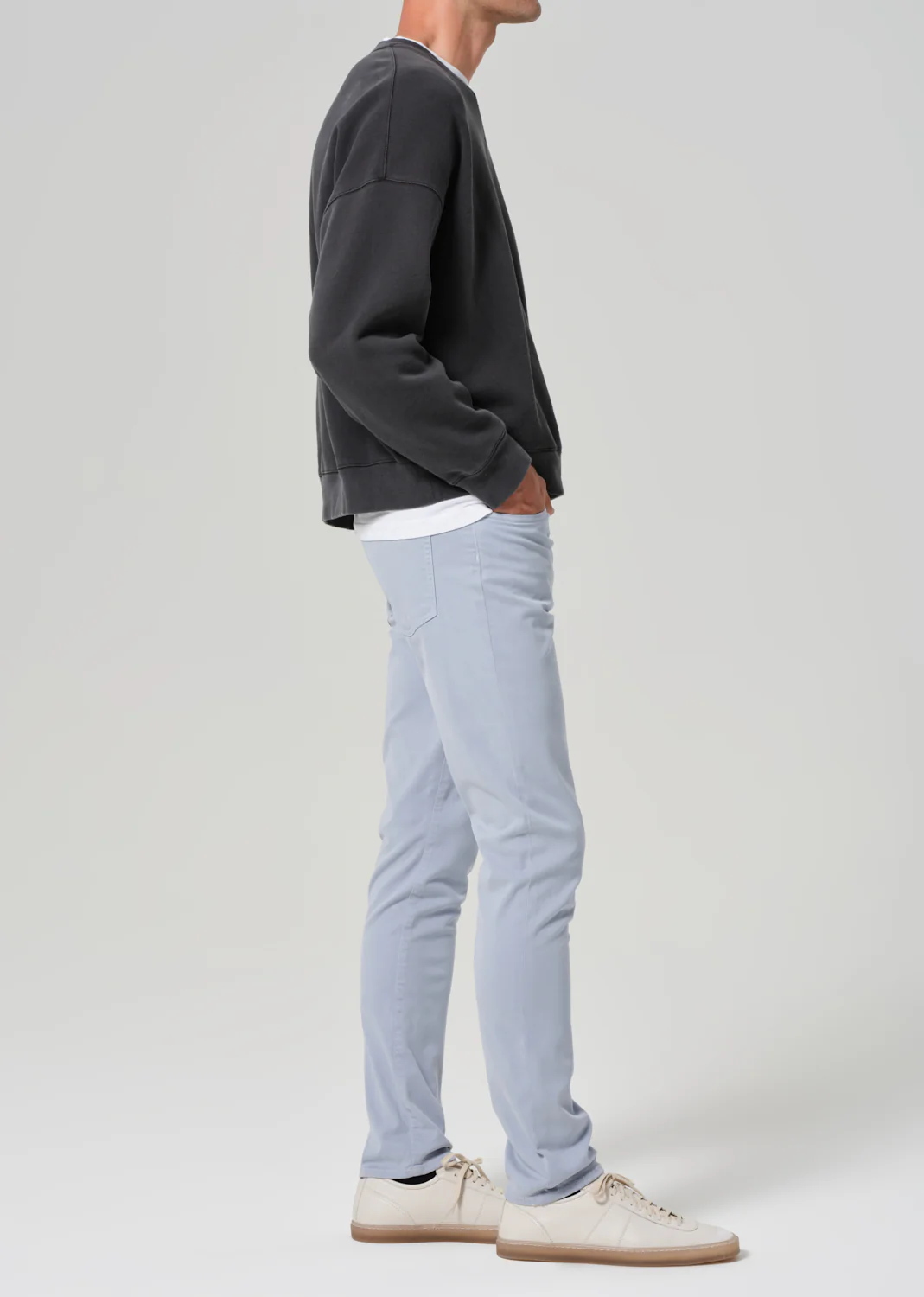 London Tapered Slim Brushed Sateen in Seagull - Image 4