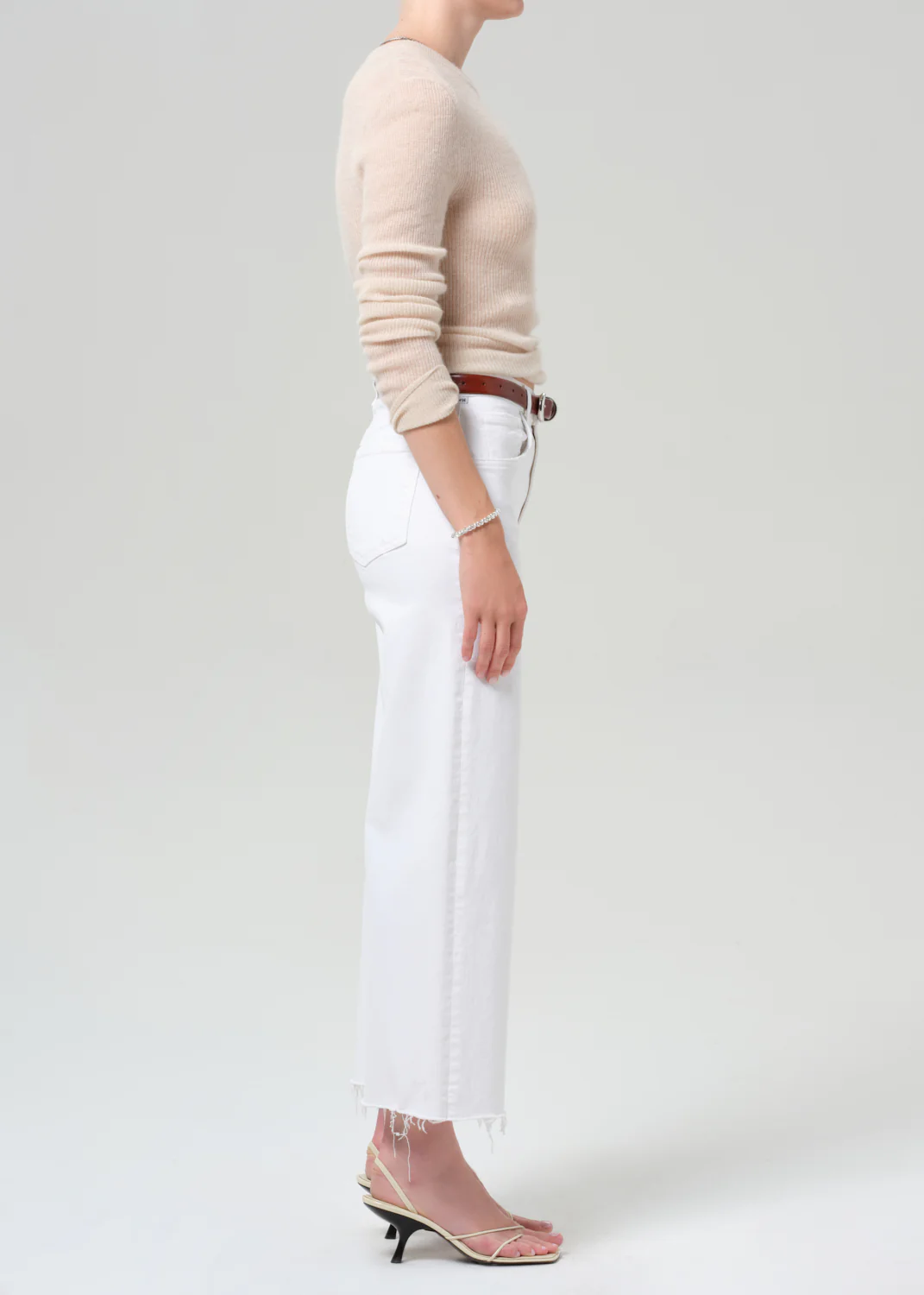 Lyra Wide Leg Crop Raw Hem in Soft White - Image 3