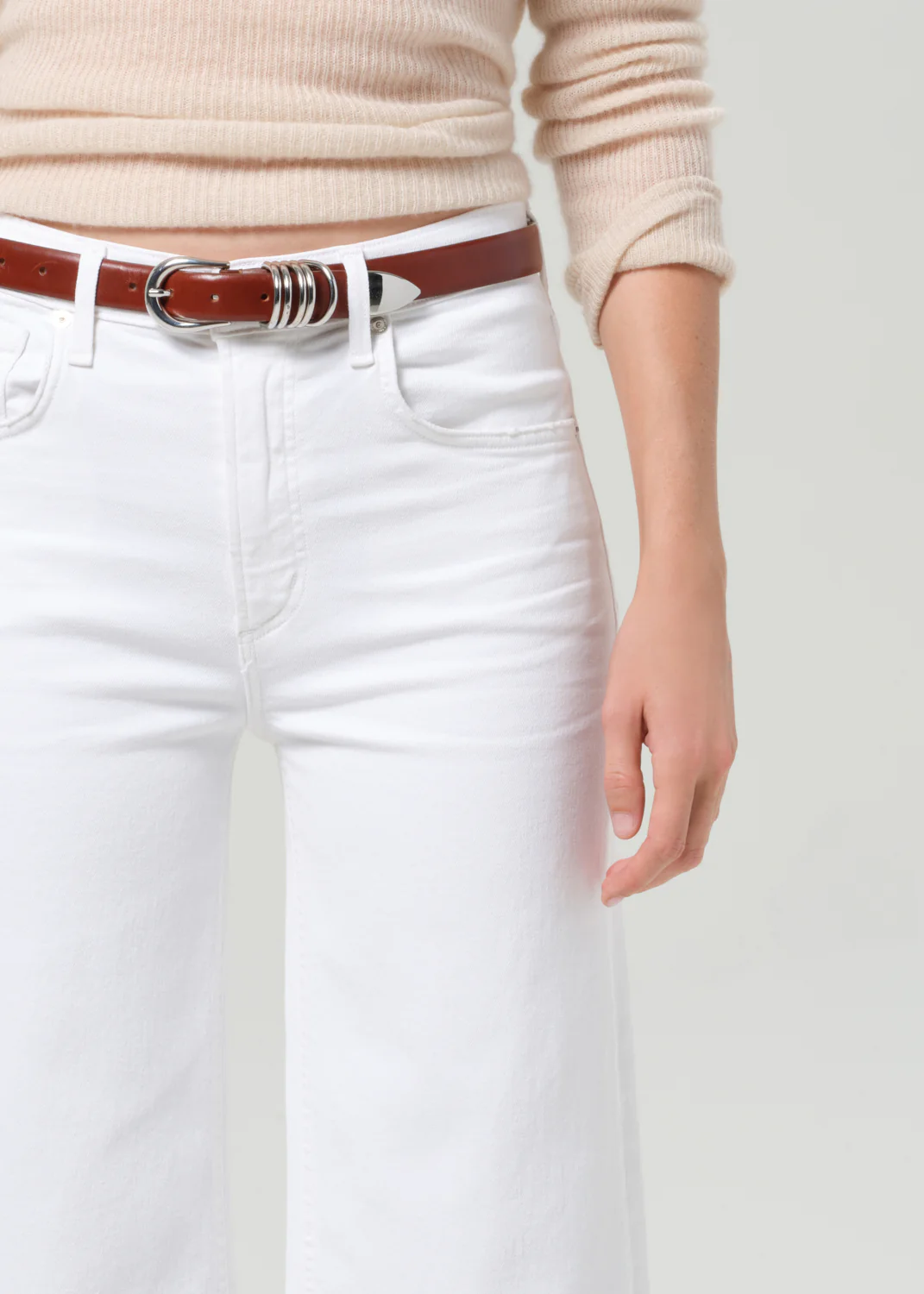 Lyra Wide Leg Crop Raw Hem in Soft White - Image 5