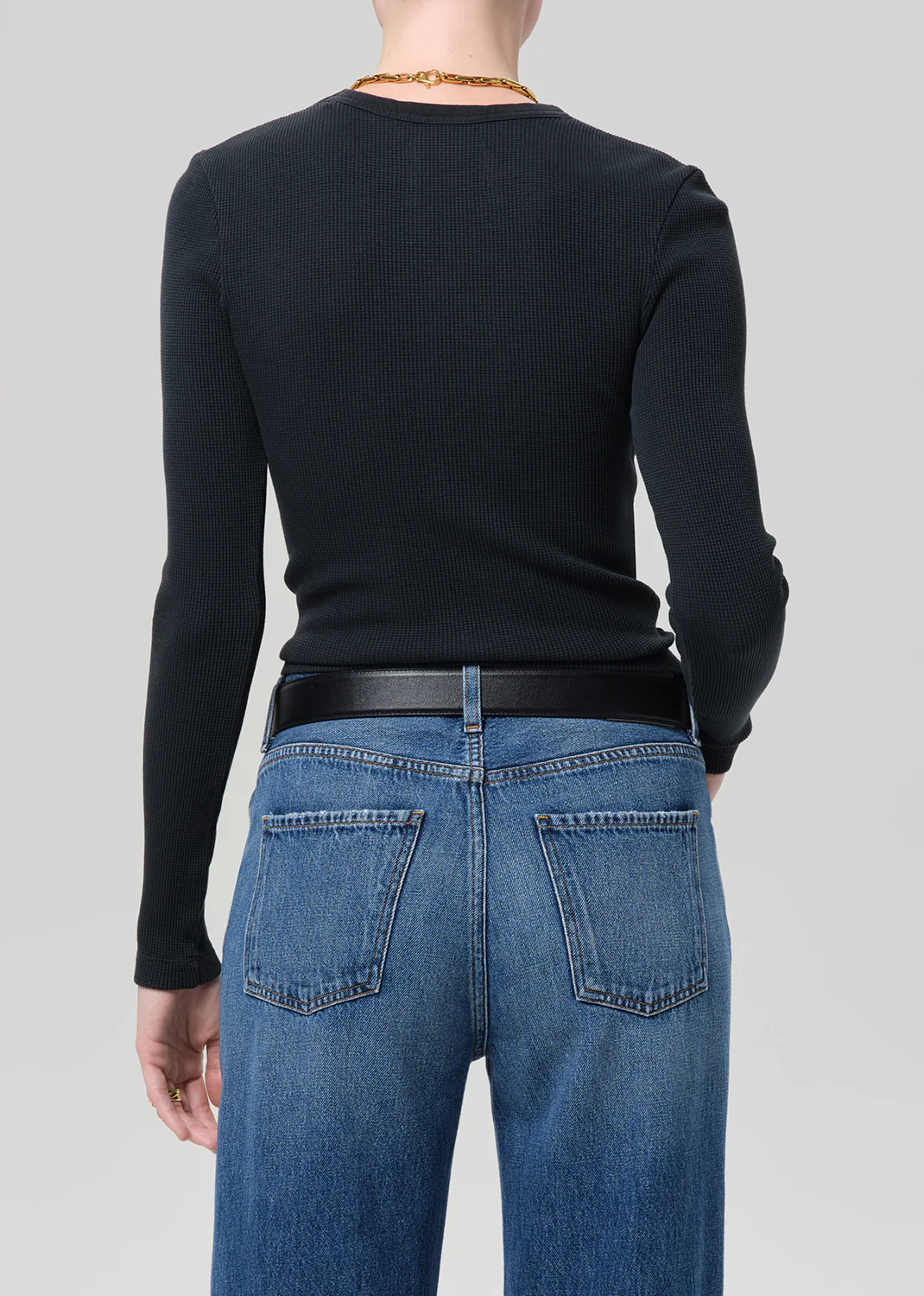 Pilar Waffle Crewneck in Washed Black - Image 2