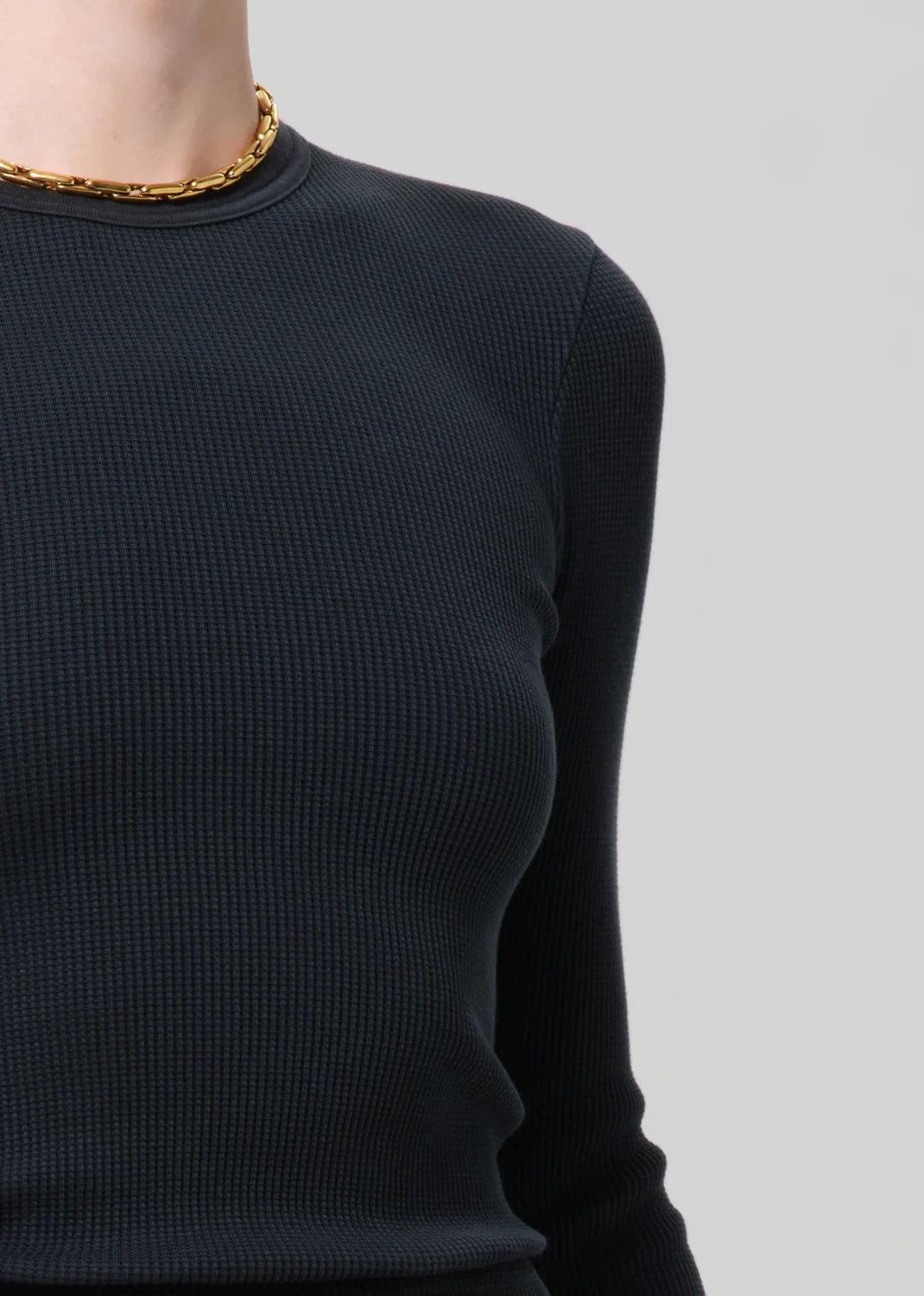 Pilar Waffle Crewneck in Washed Black - Image 4