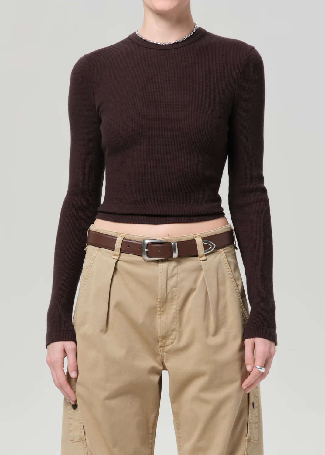 Pilar Waffle Crewneck in Chocolate