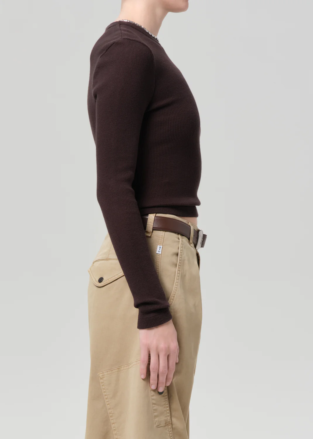Pilar Waffle Crewneck in Chocolate - Image 3