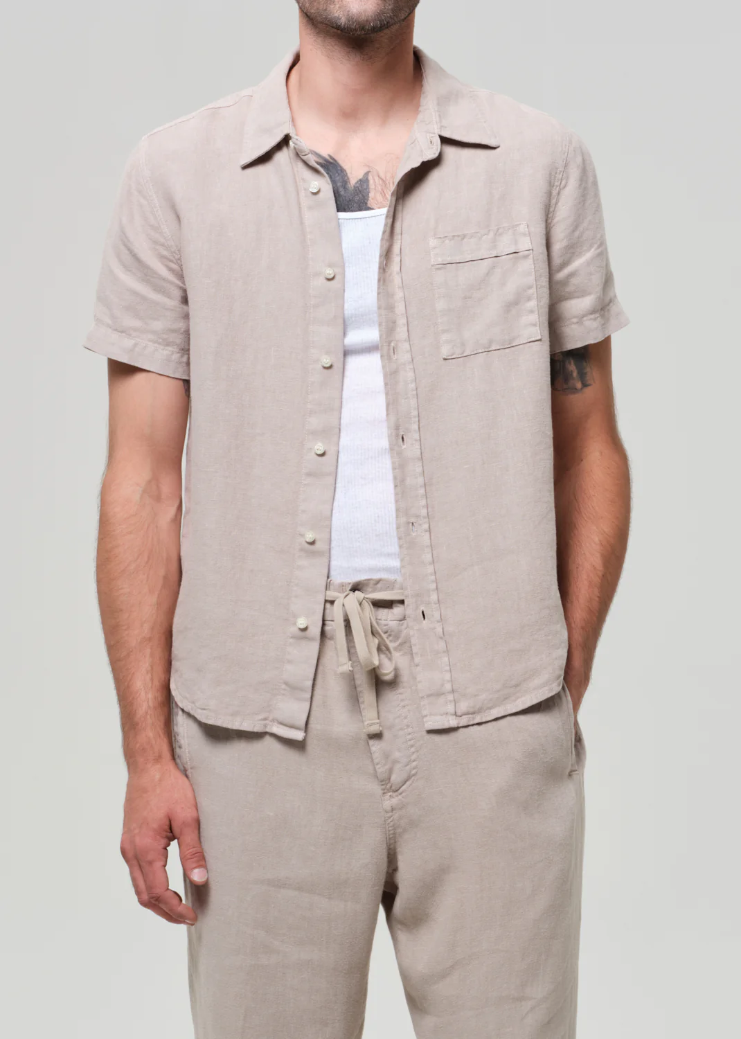 Short Sleeve Pocket Cairo Shirt in Wheat - Image 3