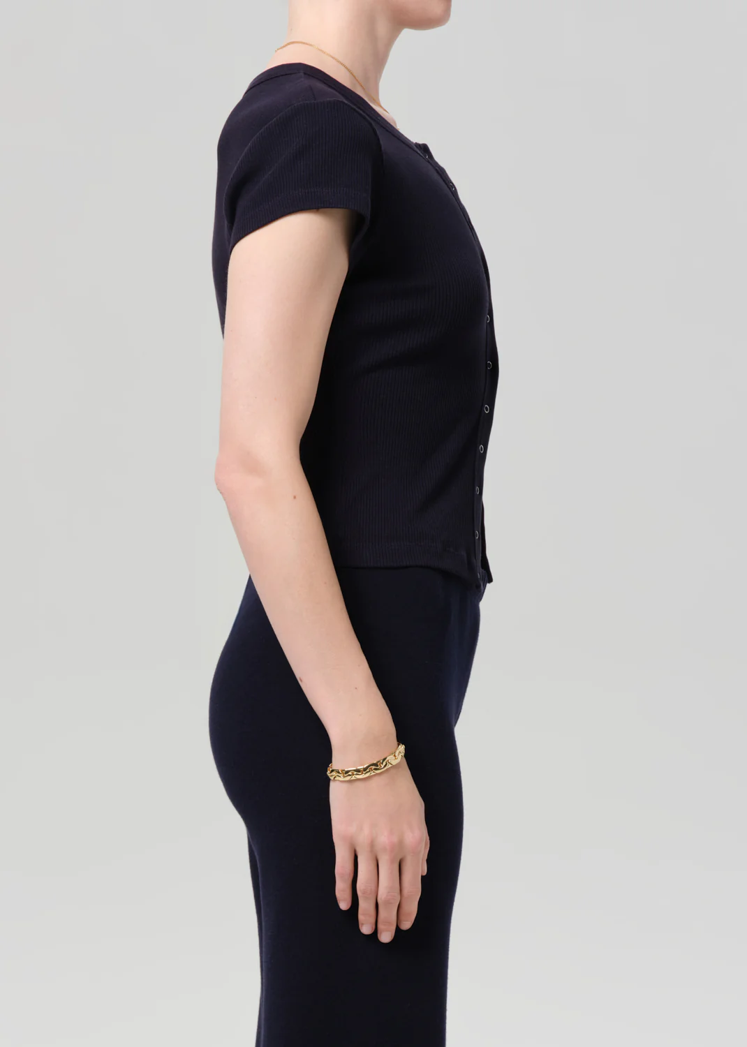 Tabi Short Sleeve Cardigan in Navy - Image 3