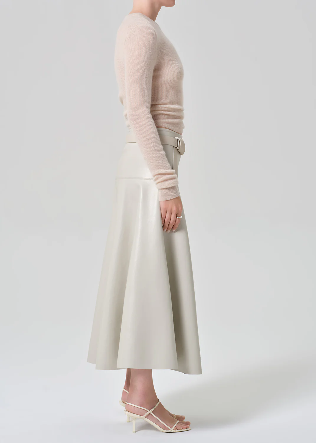 Vita Maxi Recycled Leather Skirt in Chalk Grey - Image 4