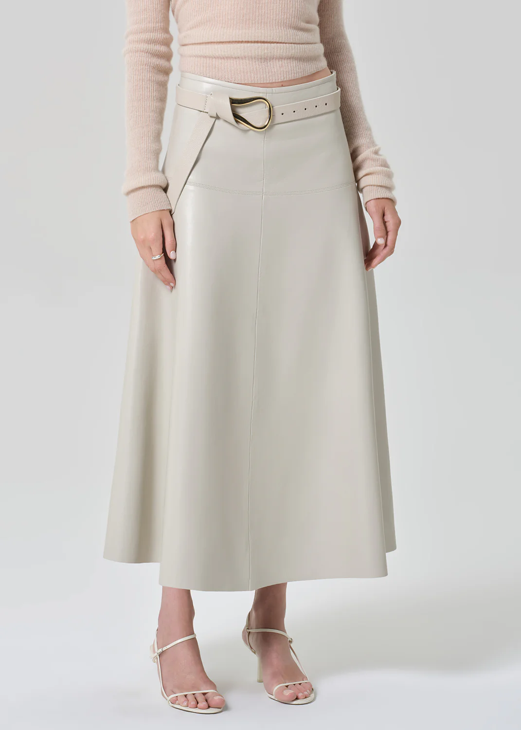 Vita Maxi Recycled Leather Skirt in Chalk Grey - Image 5