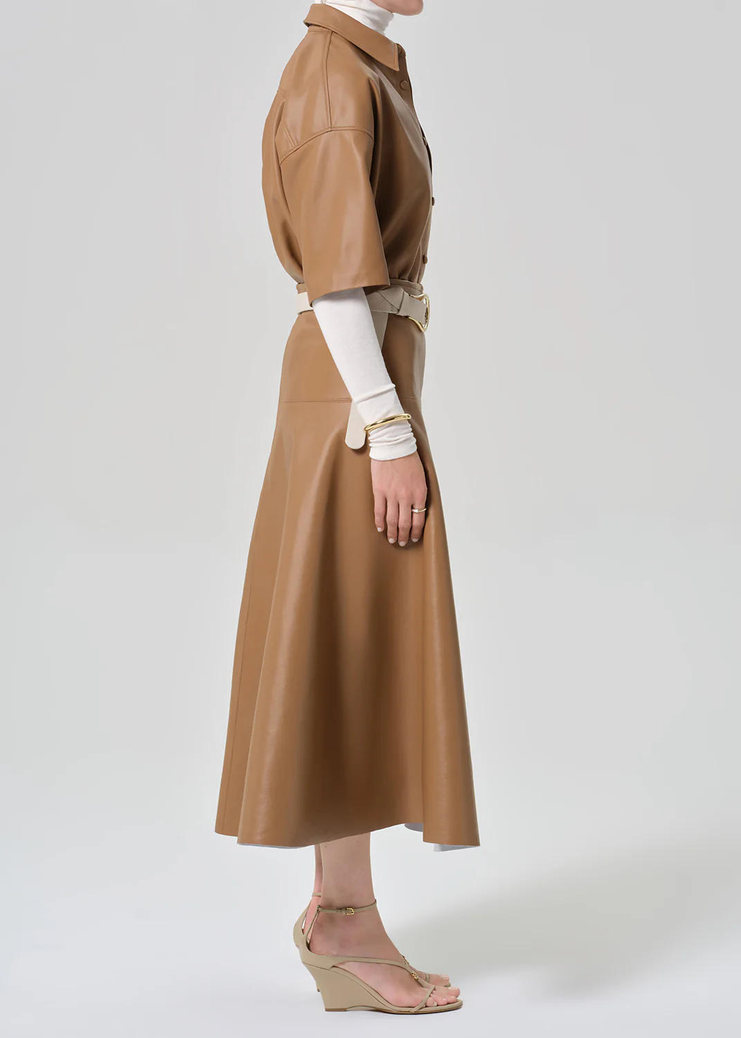 Vita Maxi Recycled Leather Skirt in Pale Toffee - Image 4