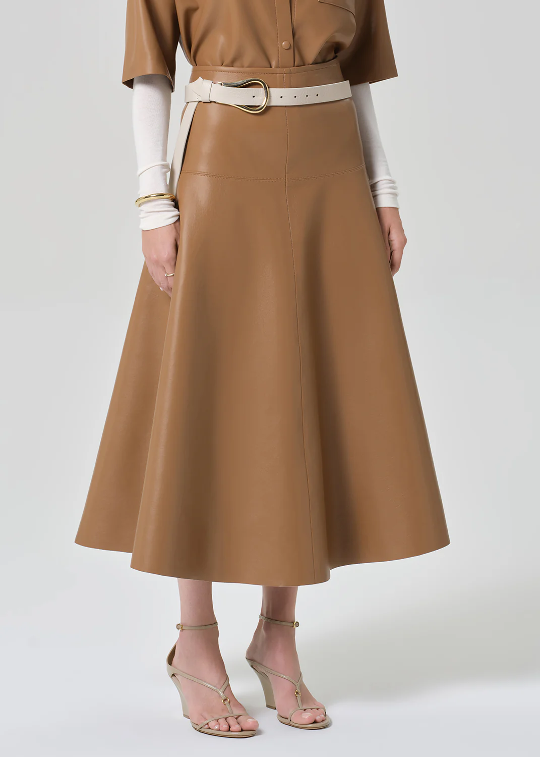Vita Maxi Recycled Leather Skirt in Pale Toffee - Image 5
